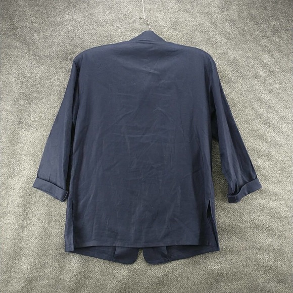 Talbots Petites Women's Blazer Jacket Blue 2 Shoulder Pads 3/4 Sleeve Linen - Picture 6 of 12